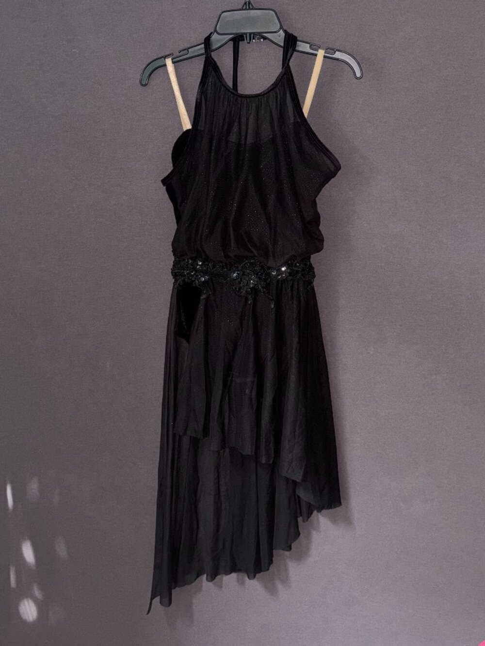 A Wish Come True Black Glitter Mesh Hi-Low Lyrical Dance Costume Dress SA